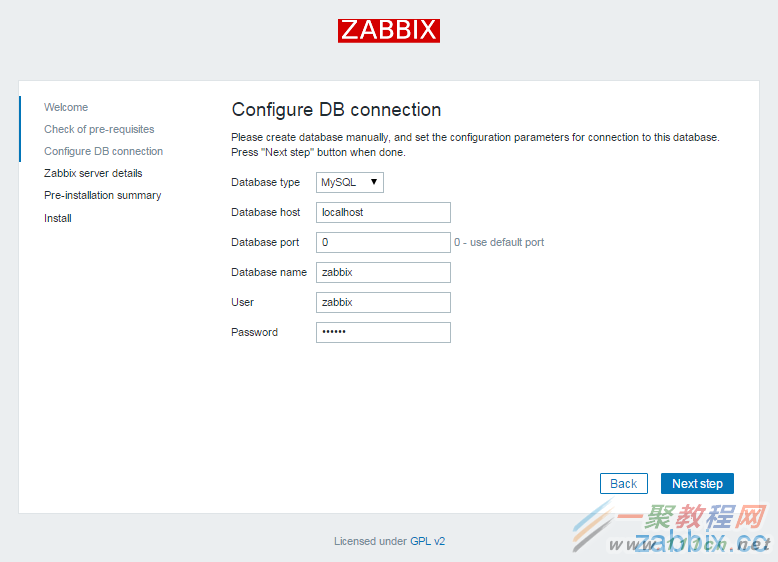 Zabbix-ConfigureDBConnection