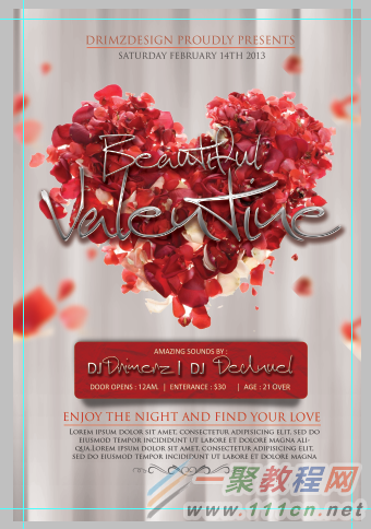 情人节海报，设计红色玫瑰情人节节日主题海报_