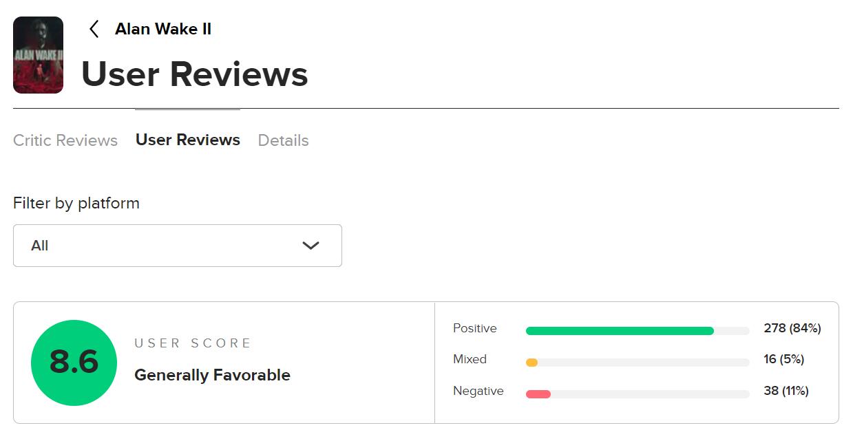 《心灵杀手2》Epic玩家评分高达4.8