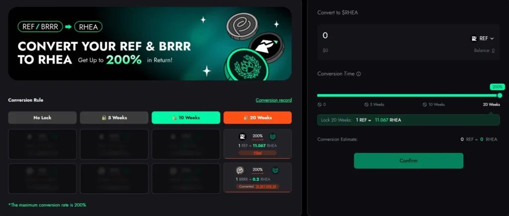 Rhea Finance 代币转换