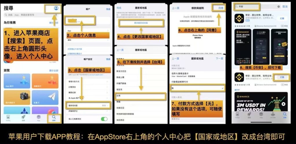 币安iOS下载教程：apple id变更到taiwan区