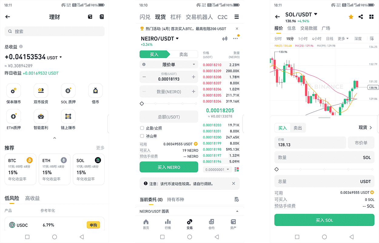 币安APP支持功能