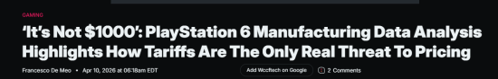 PS6成本再曝光！价格预测最坏情况:接近1000美元