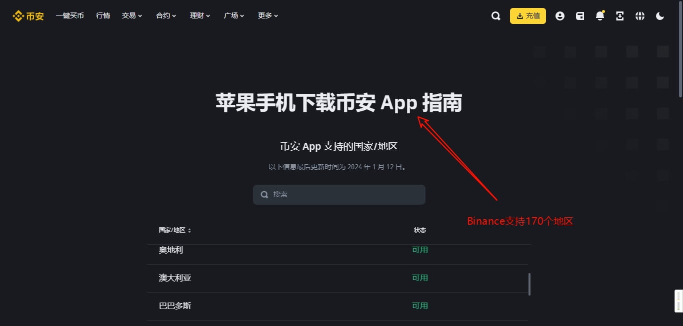 苹果手机支持下载币安的地区