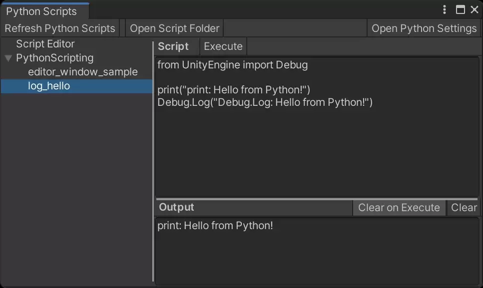 使用Python扩展Unity编辑器