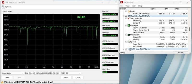 可能是综合性能最强的PCIe 5.0 SSD!铠侠EXCERIA PRO G2 2TB评测:AIDA64线性写入全程不掉速