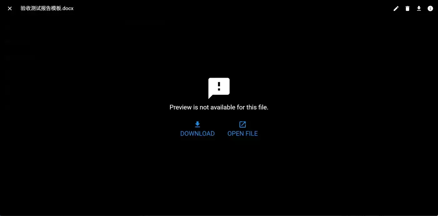 File Browser 文件预览:docx 不支持内嵌预览,提供下载与打开选项