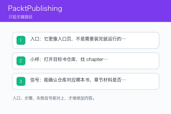 PacktPublishing 入口、依赖和首次成功信号示意