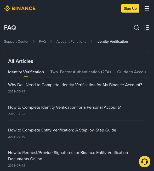 币安身份认证 FAQ 列表可查询 KYC 常见问题
