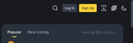 Binance 网页右上角注册按钮旁的地球语言图标