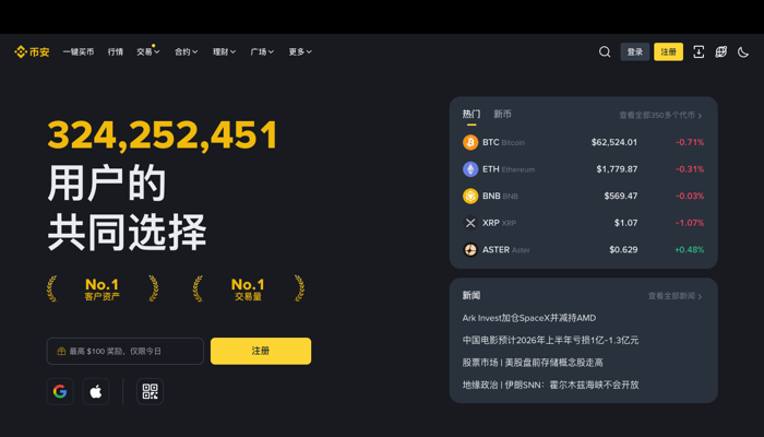 Binance 简体中文首页显示中文导航和中文按钮