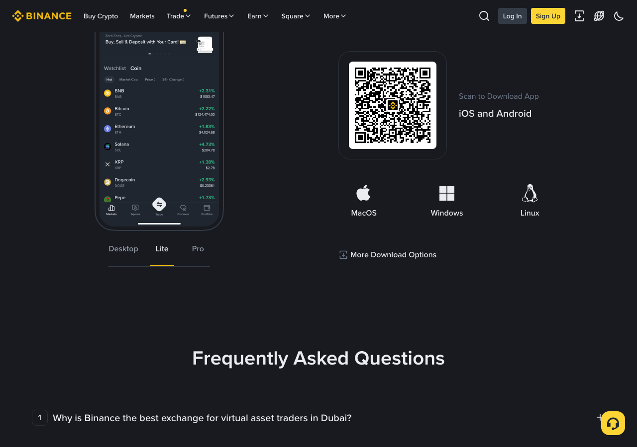 Binance Dubai 官方页面截图