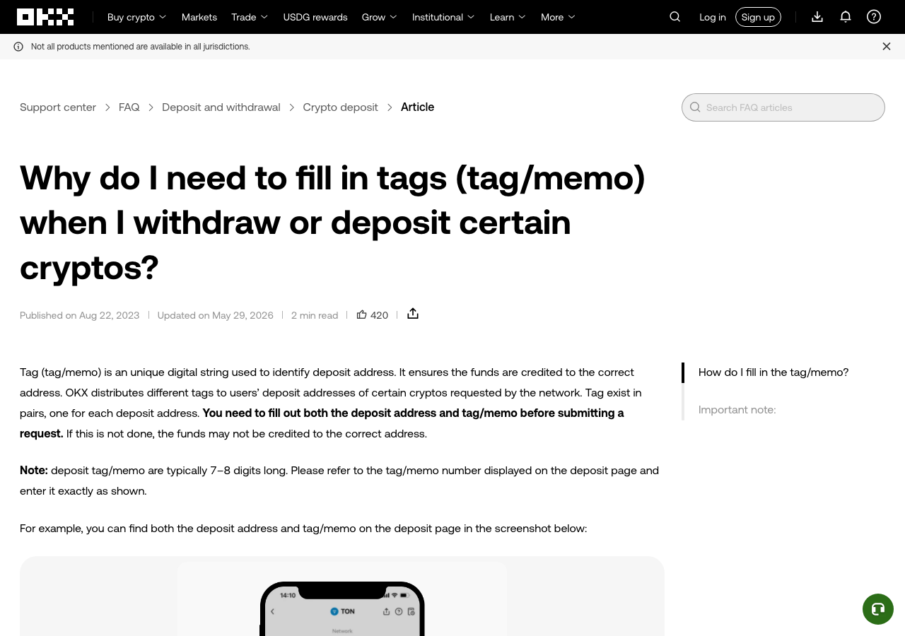 OKX 官方 Tag Memo 帮助页面截图