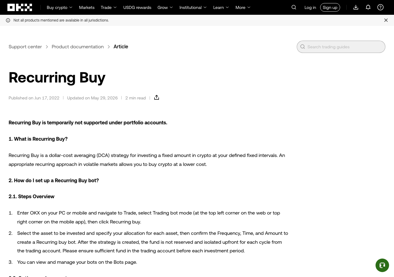 OKX Recurring Buy 定投官方帮助页截图