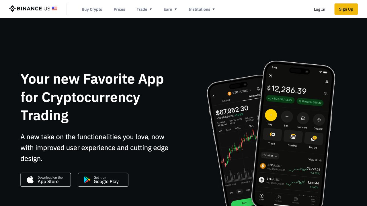Binance.US 官方移动应用下载页面