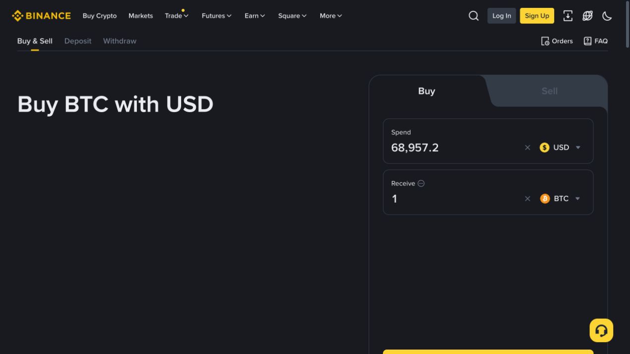 Binance SGD购买路径回落到Buy BTC with USD页面