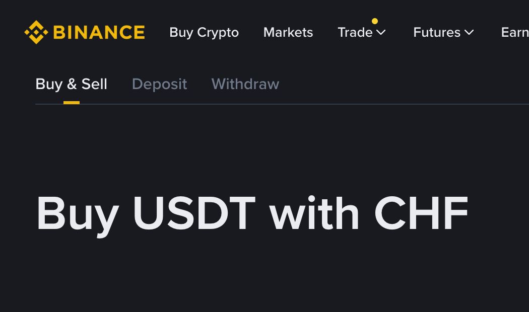 Binance官方Buy USDT with CHF页面