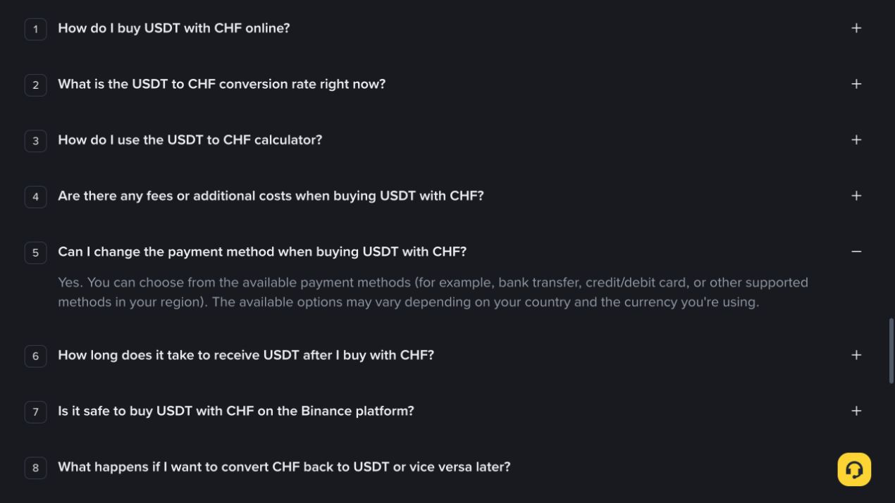 Binance CHF常见问题说明支付方式因国家和币种而异
