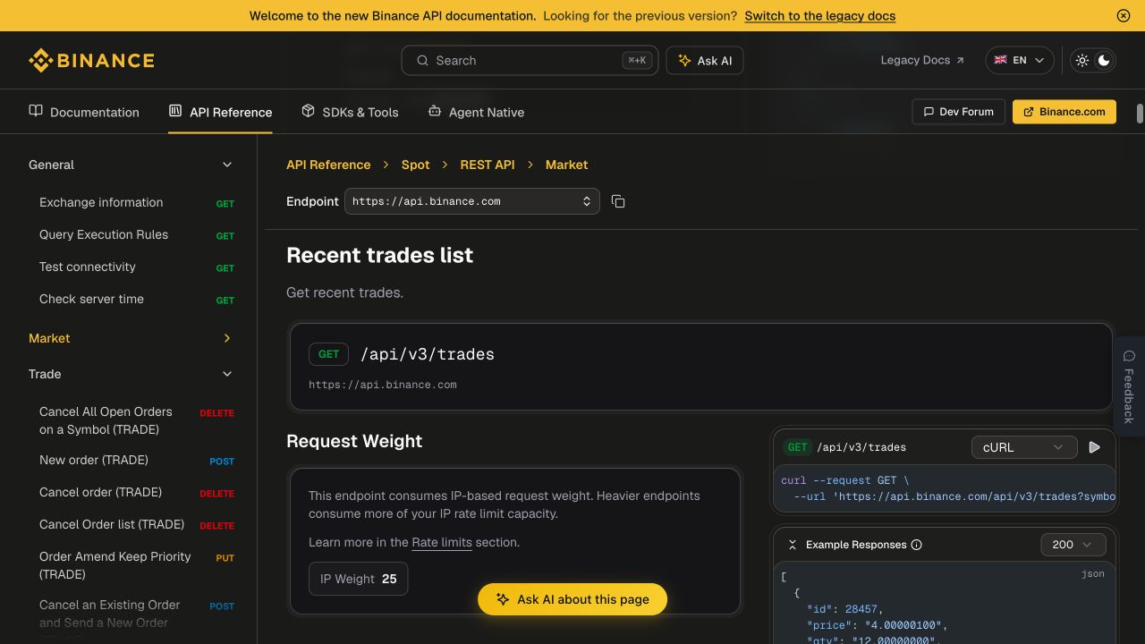 BTCUSDT 近期成交列表接口参数