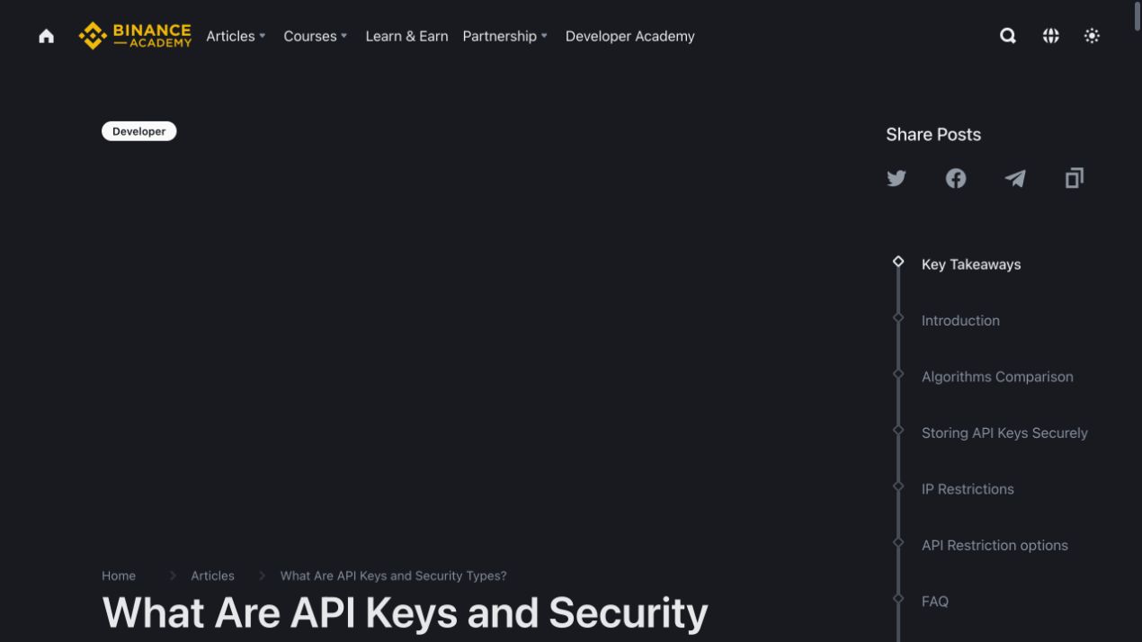 币安 API 密钥与安全类型官方说明页面