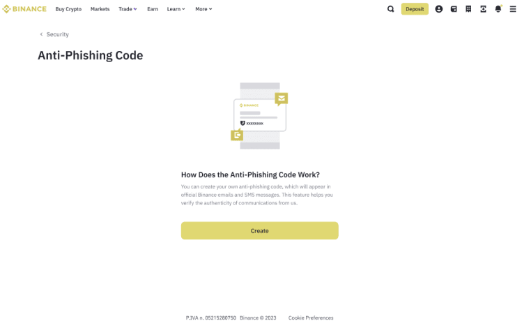 币安网页Anti-Phishing Code创建介绍页