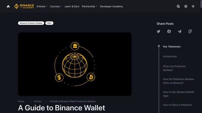 币安学院Binance Wallet Prediction Markets官方指南页面
