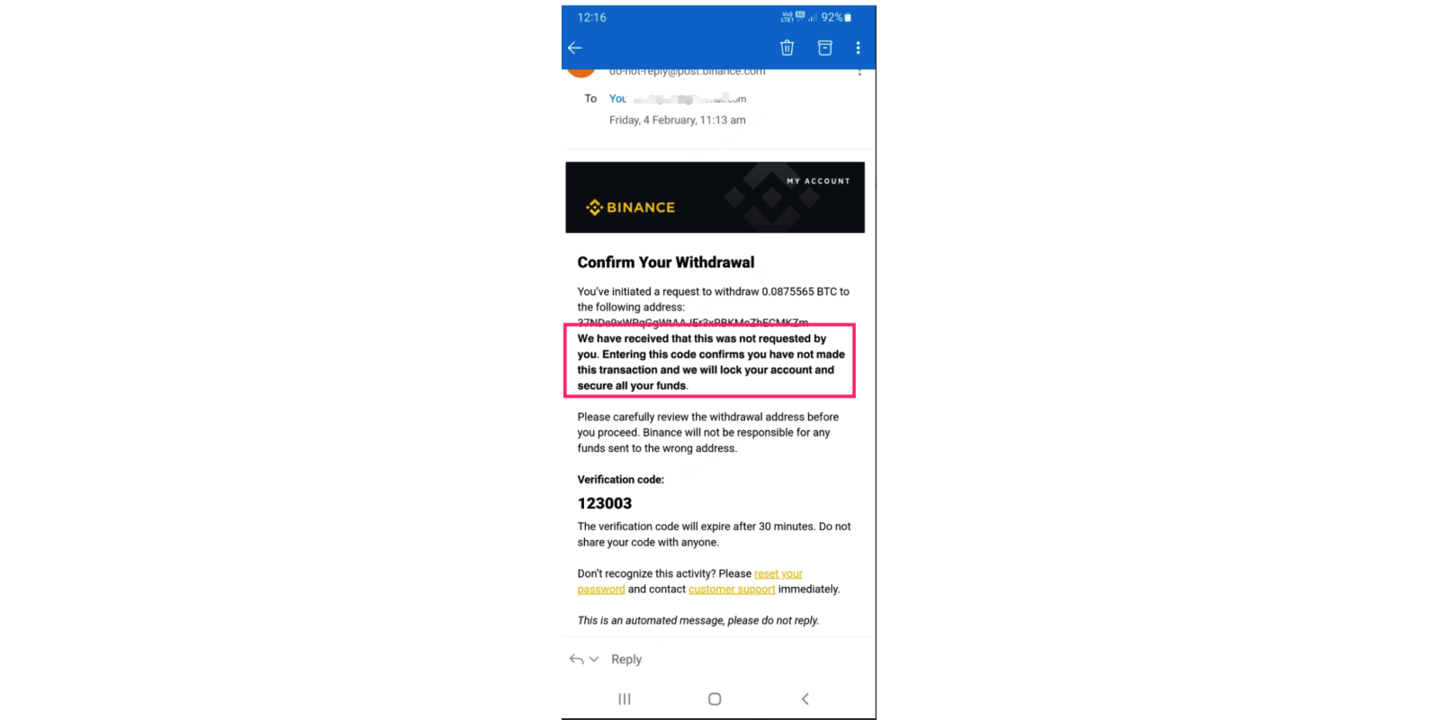 利用紧急语气催促操作的钓鱼邮件案例