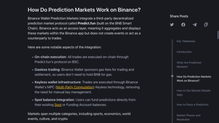 币安学院说明预测市场接入Predict.fun与链上执行规则