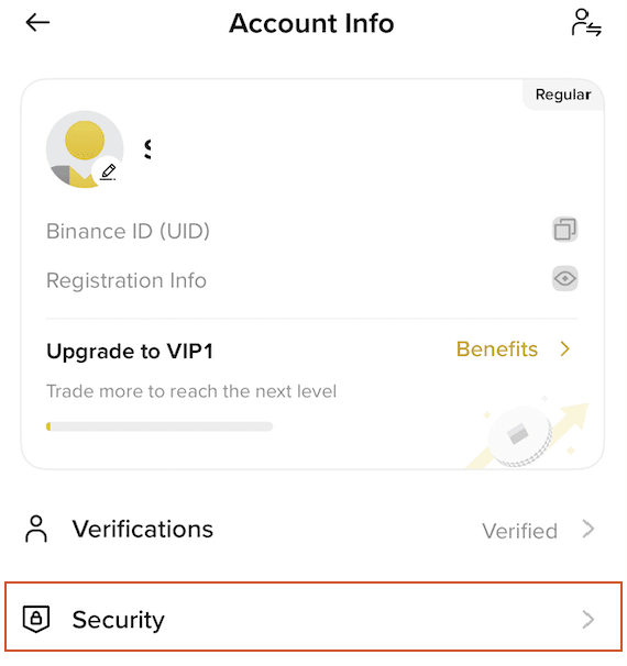 账户信息页面中的Security安全选项