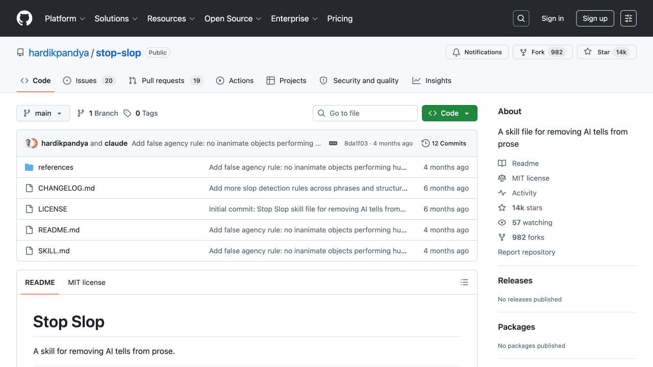 hardikpandya stop-slop 官方 GitHub 仓库首页