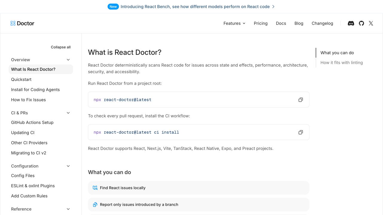 React Doctor 官方文档中的检查范围