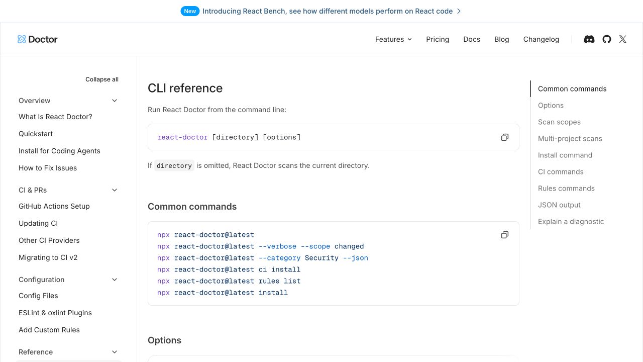 React Doctor 官方 CLI 命令参考