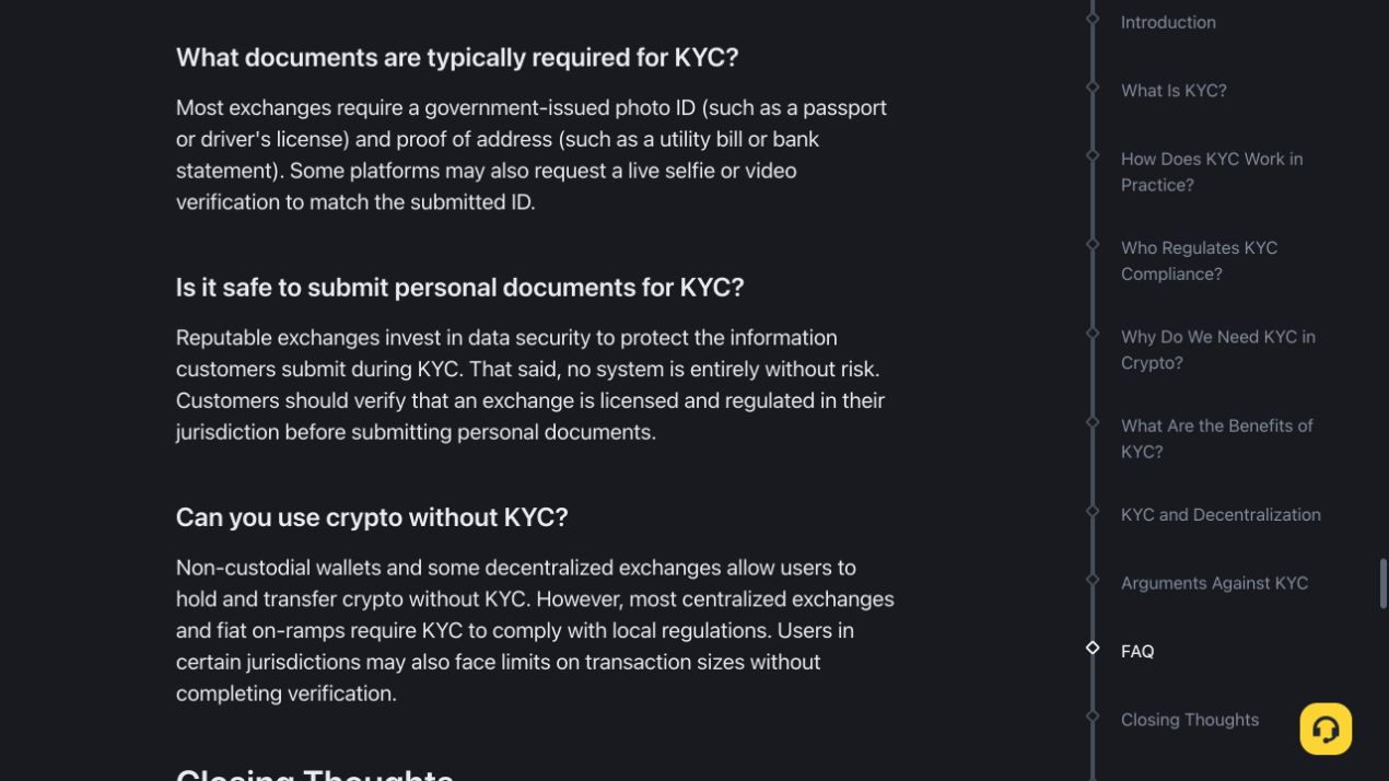 币安学院 KYC 常见材料说明，列出带照片证件、地址证明和活体核验