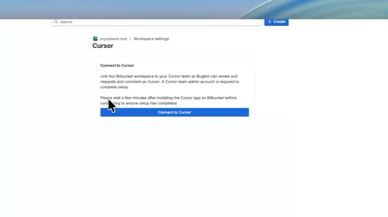 Bitbucket 工作区设置中的 Connect to Cursor 按钮