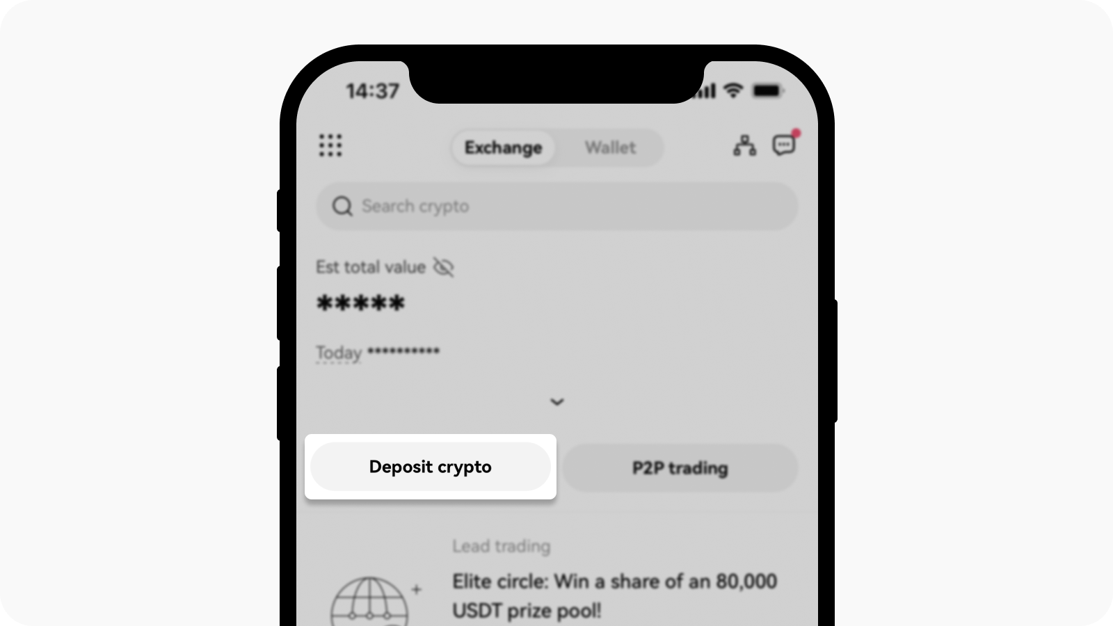 OKX Exchange首页的Deposit crypto充值入口