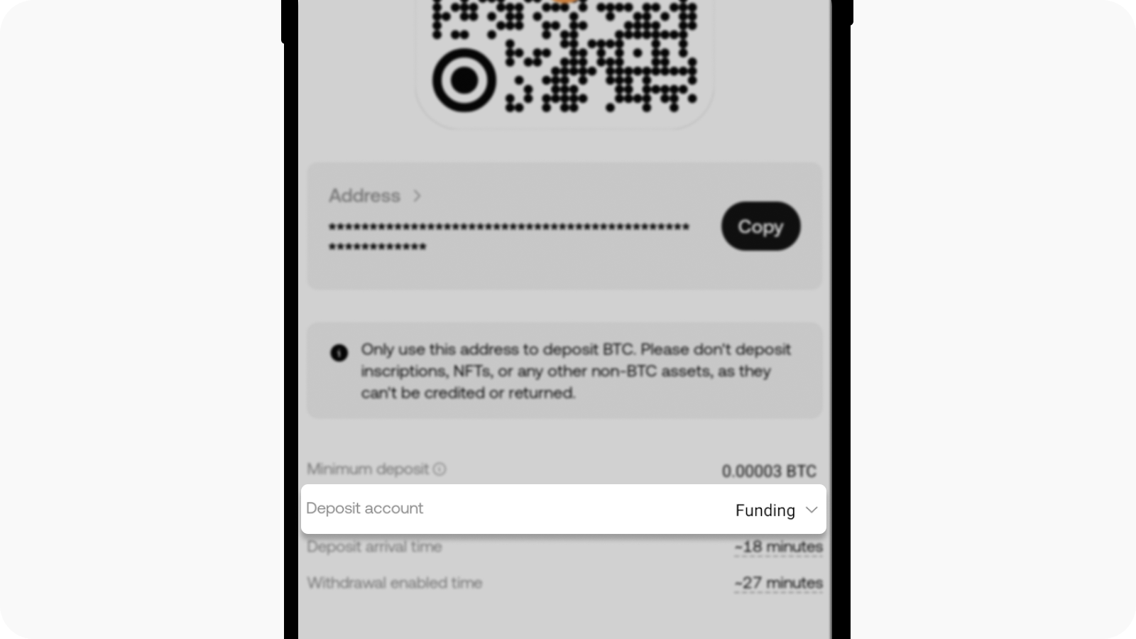 OKX充值页面中的Funding资金账户选择项