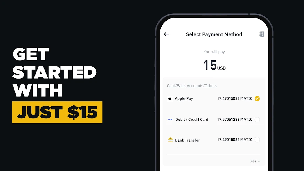 币安官方商店界面截图显示 Select Payment Method 页面、返回按钮和付款选项