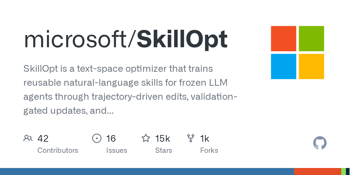 GitHub 上 microsoft/SkillOpt 官方仓库的项目卡片