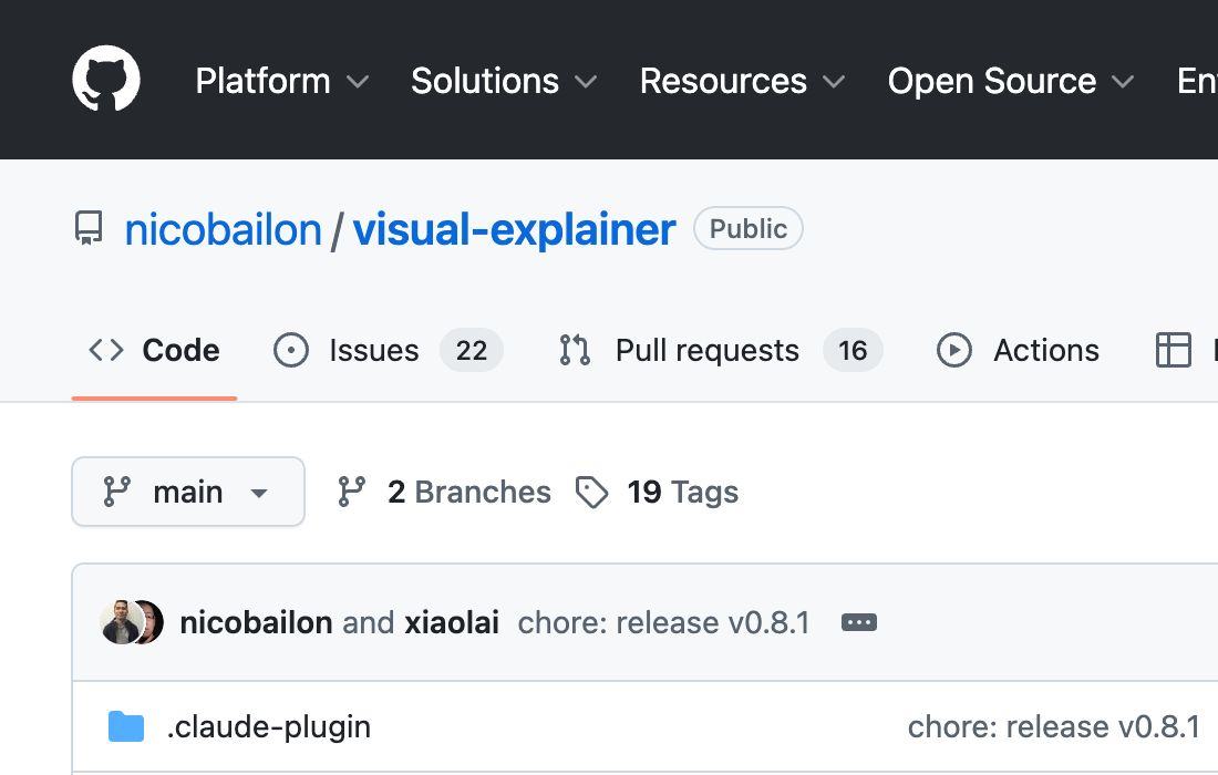 GitHub 上 nicobailon visual-explainer 官方仓库首页
