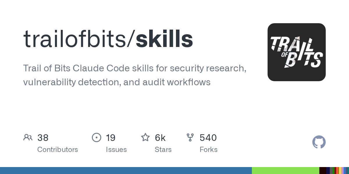 GitHub 生成的 Trail of Bits skills 仓库预览图,显示安全技能项目名称