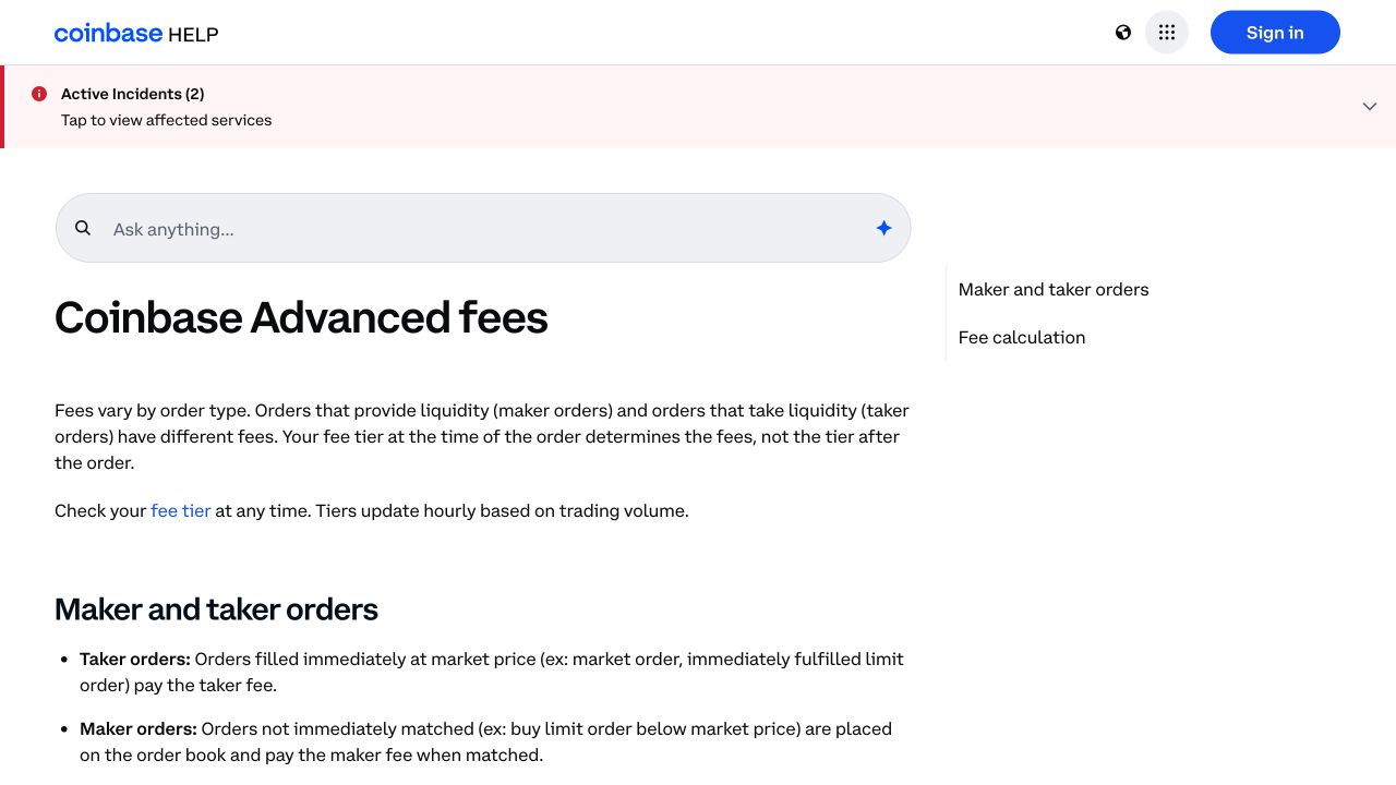 Coinbase Advanced 官方费率页说明 Maker 和 Taker 订单