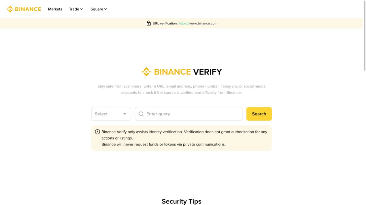 Binance Verify网站网址核验输入页面