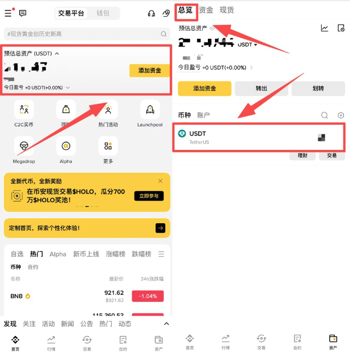 币安资产与钱包总览页面示例