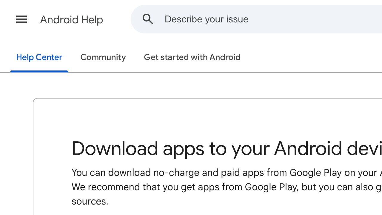 Android 官方帮助页说明安全下载应用与未知来源风险