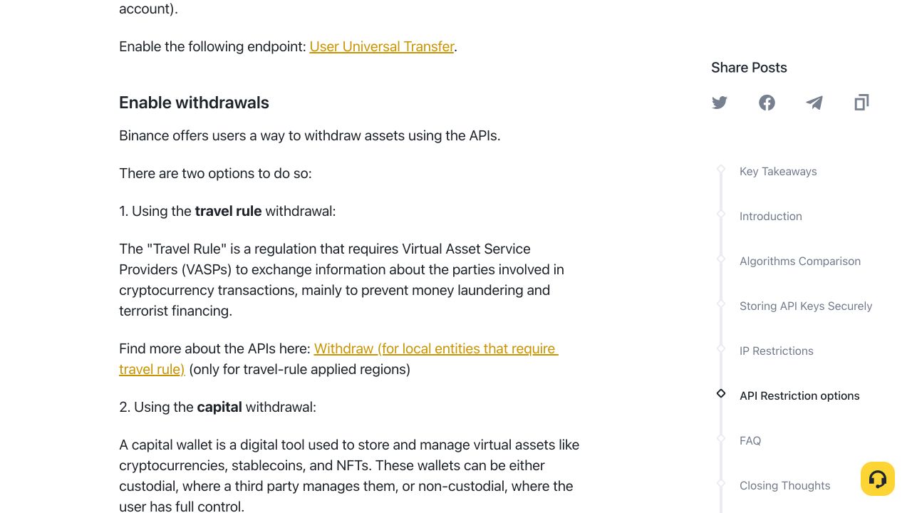 币安官方Enable withdrawals权限说明，展示API提现能力