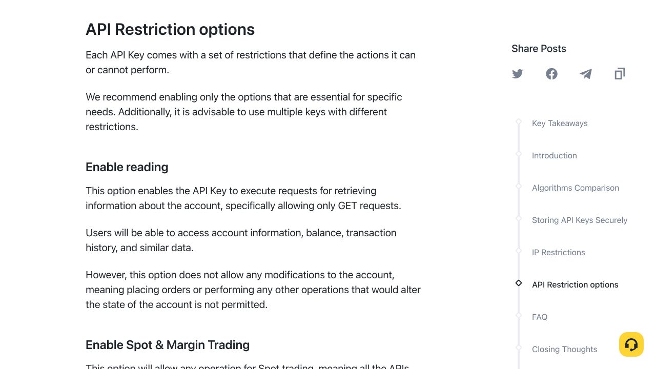 币安官方API Restriction options与Enable reading说明