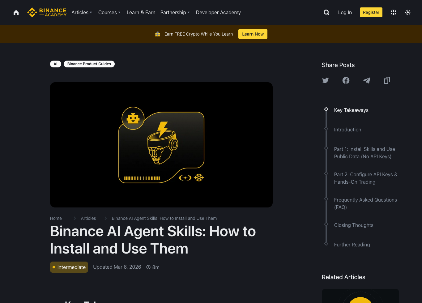 币安学院AI Agent Skills文章展示安装与使用主题