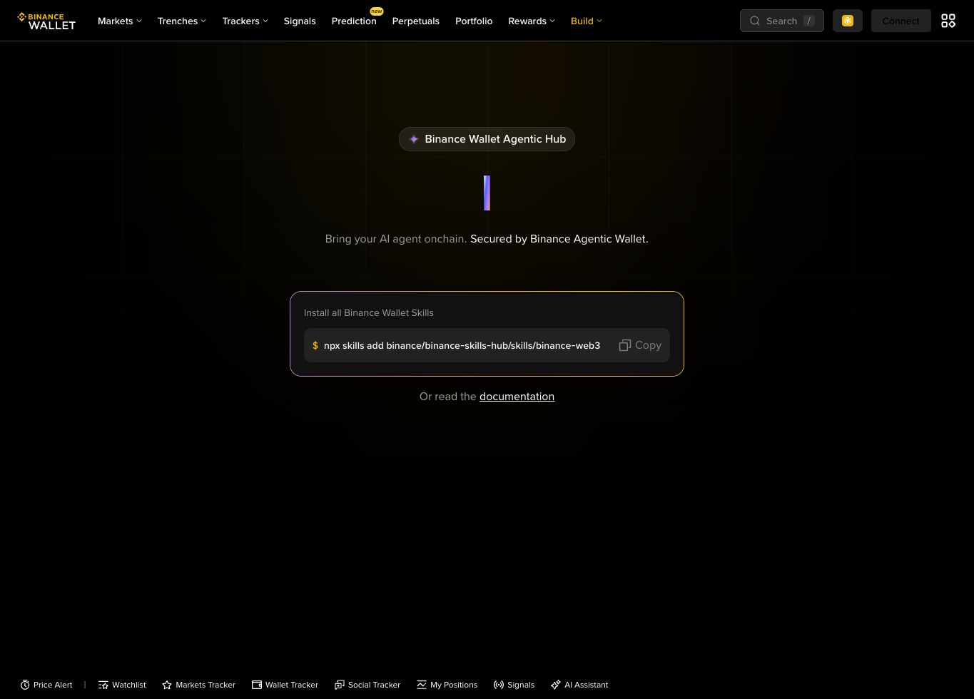 Binance Wallet Agentic Hub页面展示Agentic Wallet控制边界