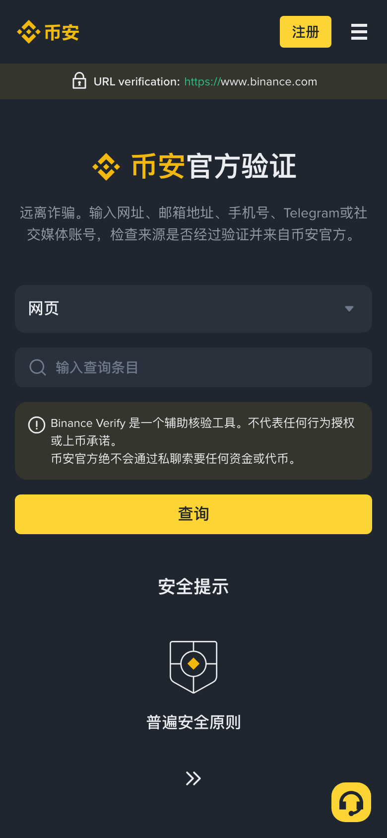 Binance Verify 手机页面。