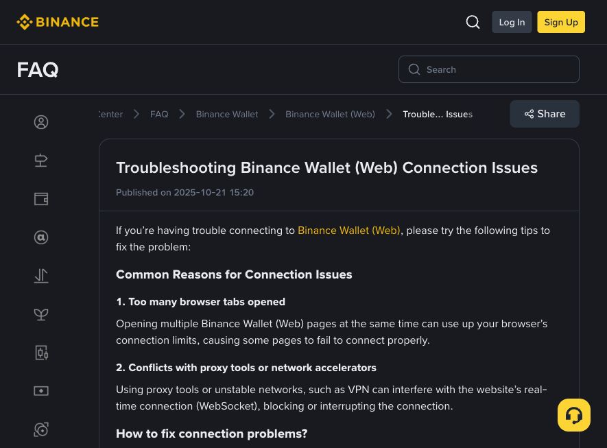 币安钱包连接故障排查页面，用于解释 USDT 相关搜索
